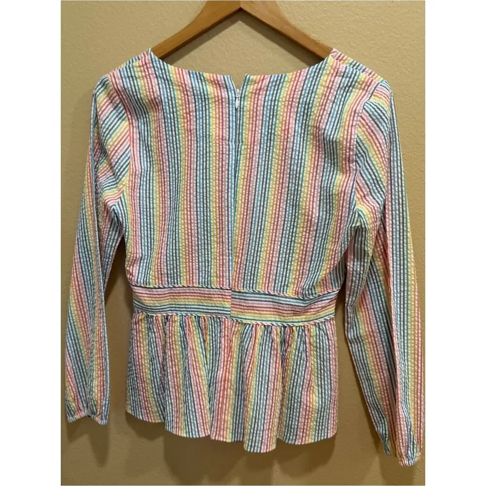 NWT J. Crew Cotton Striped Pastel Peplum Top - Multicolor Rainbow 2
